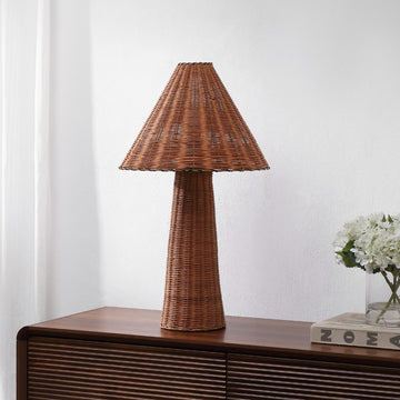 Kara 26.5" Modern Coastal Woven Rattan Tapered Cylinder LED Table Lamp